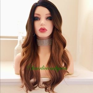 Auburn brown wig 22 inch long wavy layered ombré